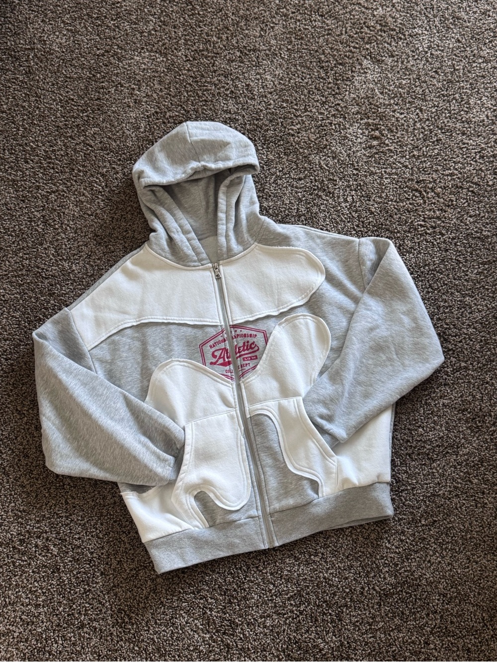 Men's Two-Tone Gray & White Zip Hoodie with red Logo